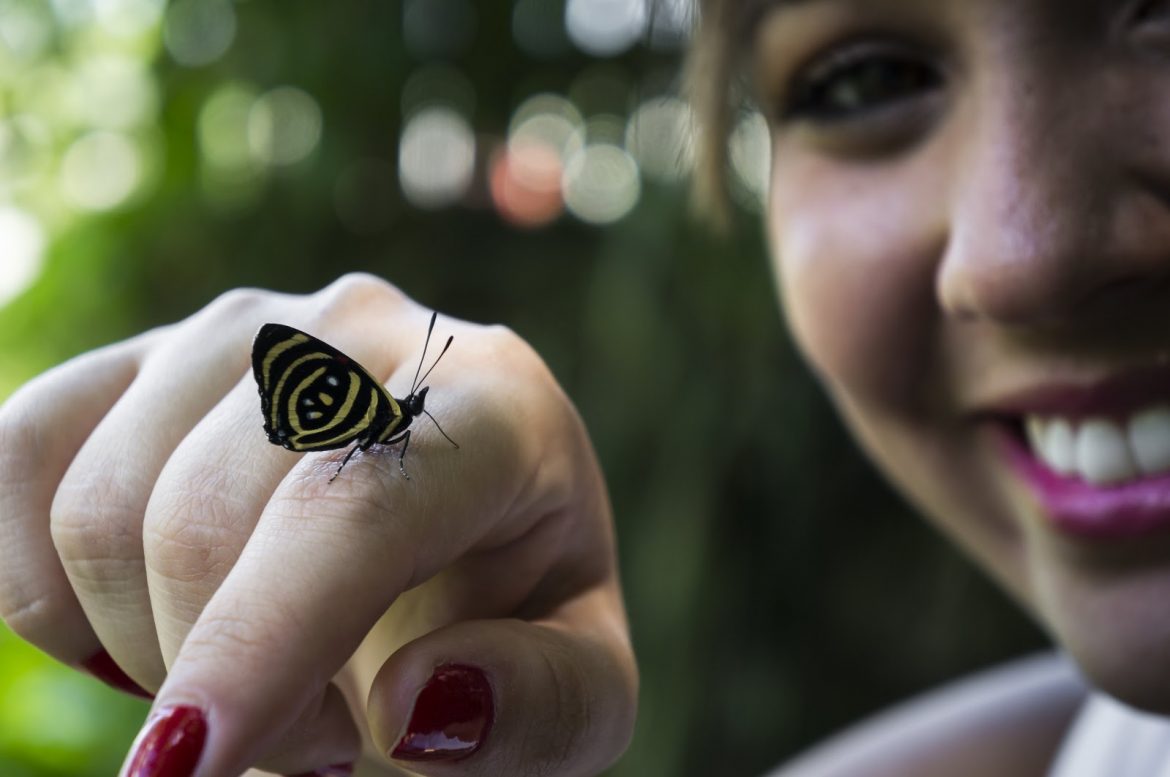 Woman with butterfly in hand