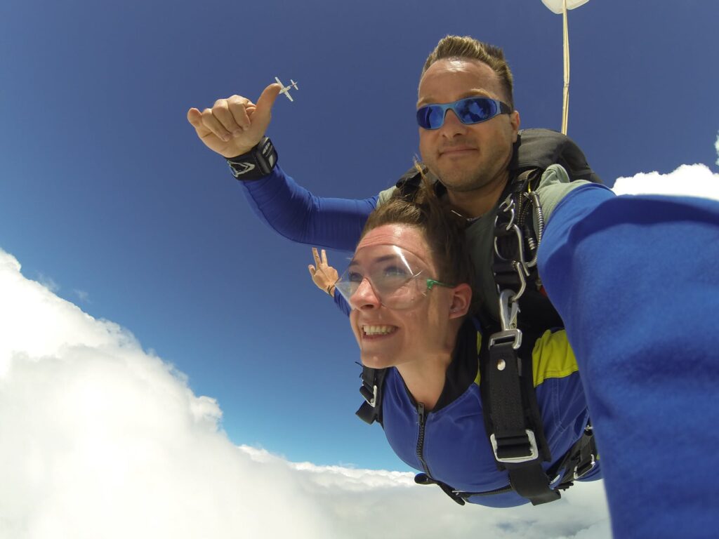 couple skydiving