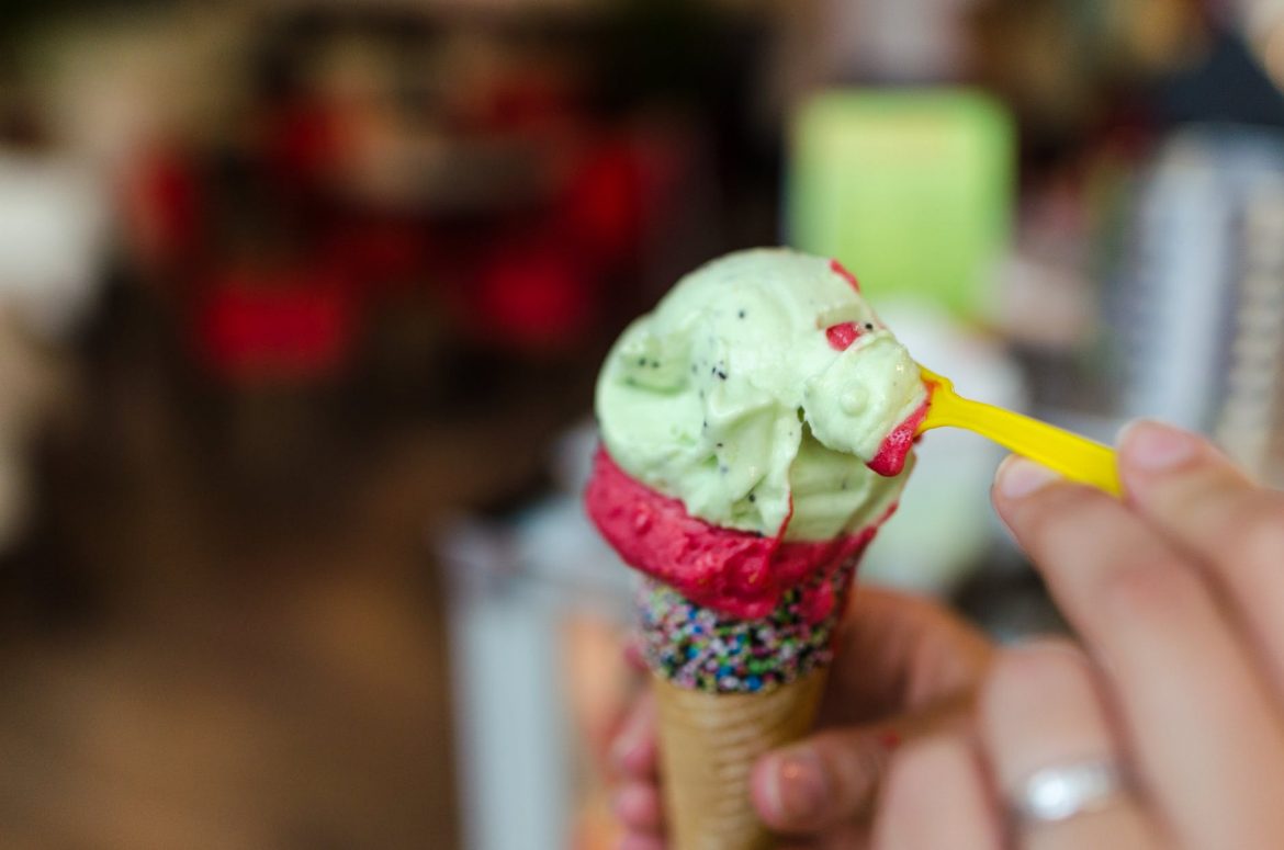 Person eating cone