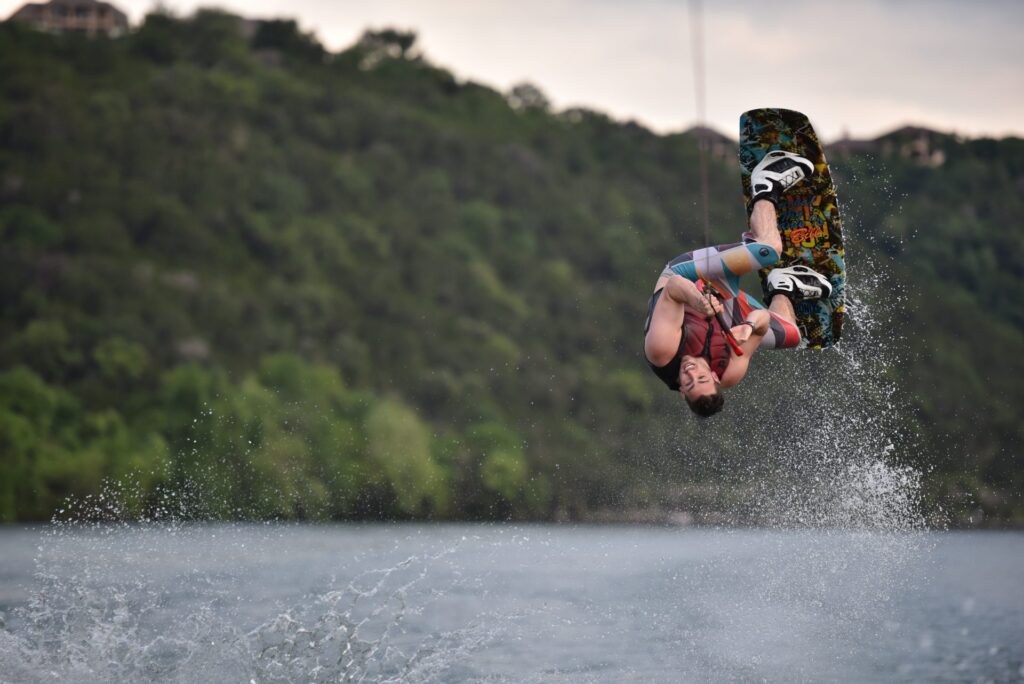 Man practicing wakeboarding