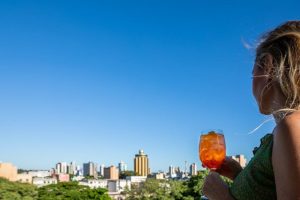 Drink at the hotel pool at sunset in Foz do Iguaçu